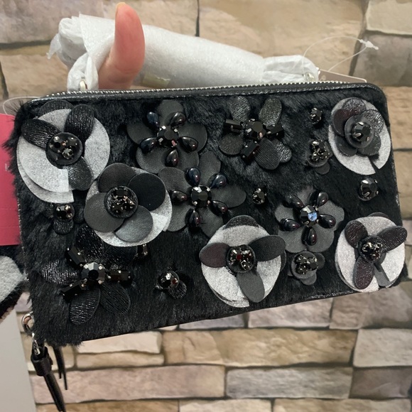 Authentic Rare Kate Spade shearling leather 2 zip Crosby double chain - Picture 3 of 12